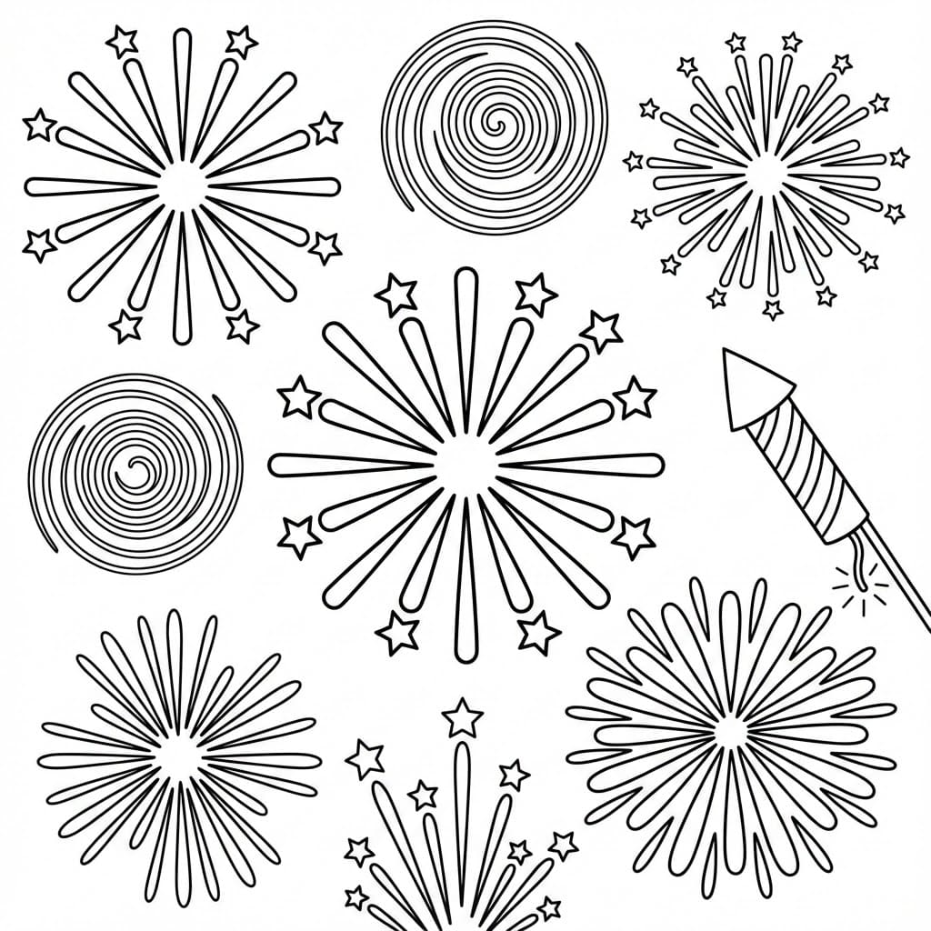 Fyrværkeri nemt Tegninger til Farvelægning