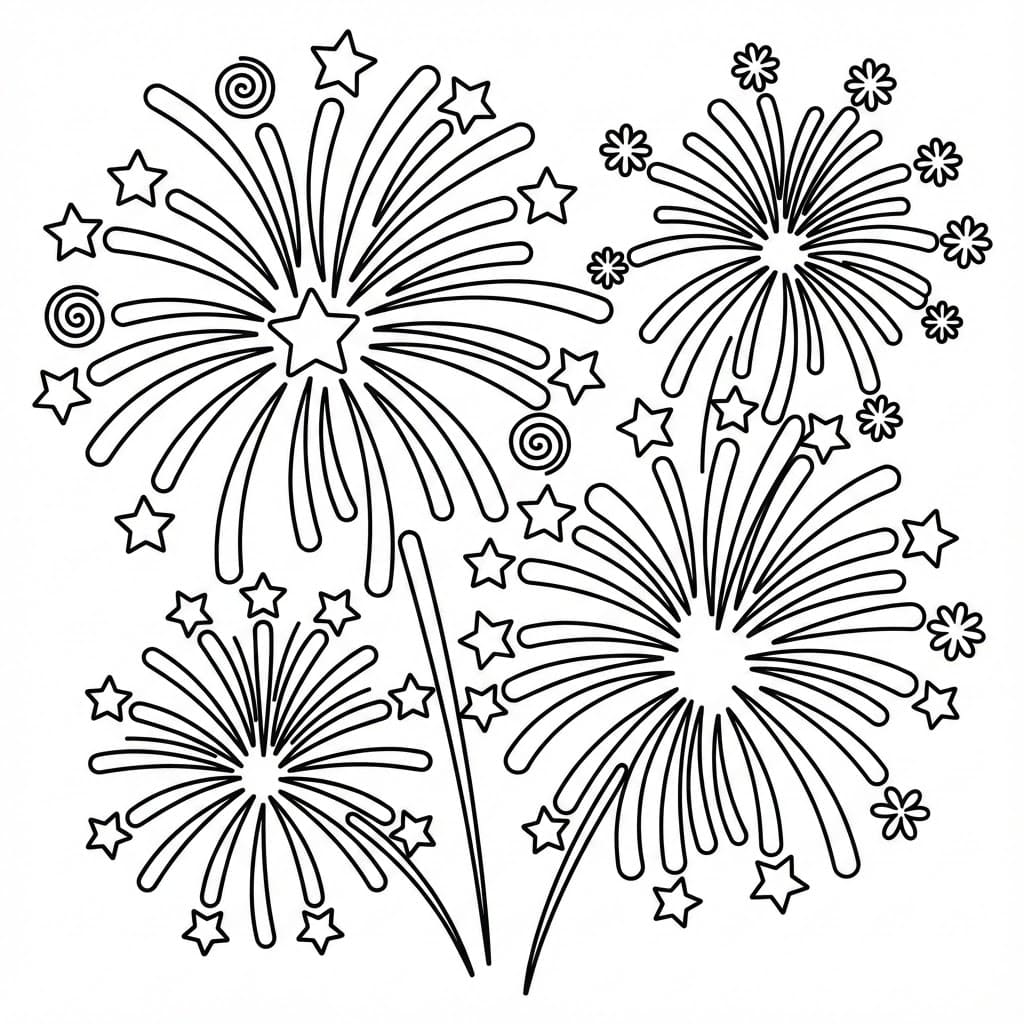 Fyrværkeri Tegninger til Farvelægning