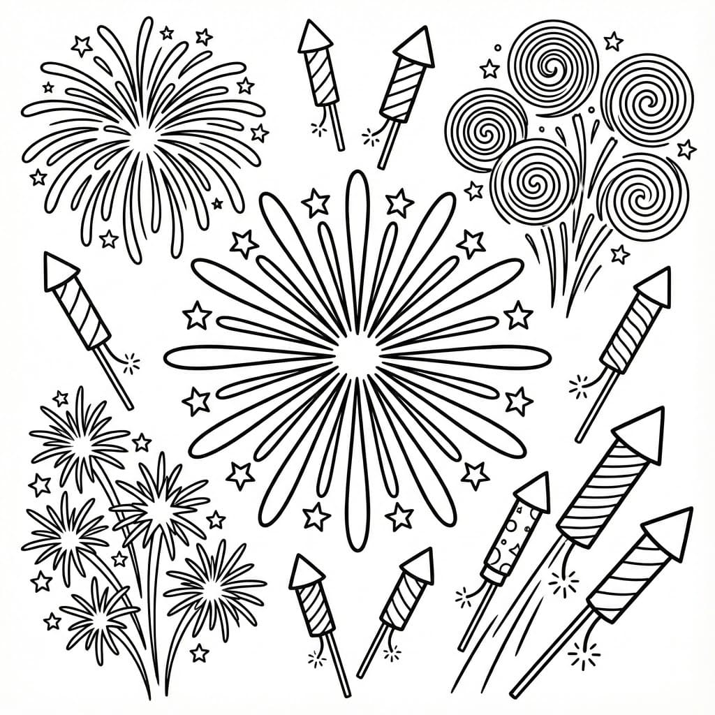 Fyrværkeri-tryk Tegninger til Farvelægning