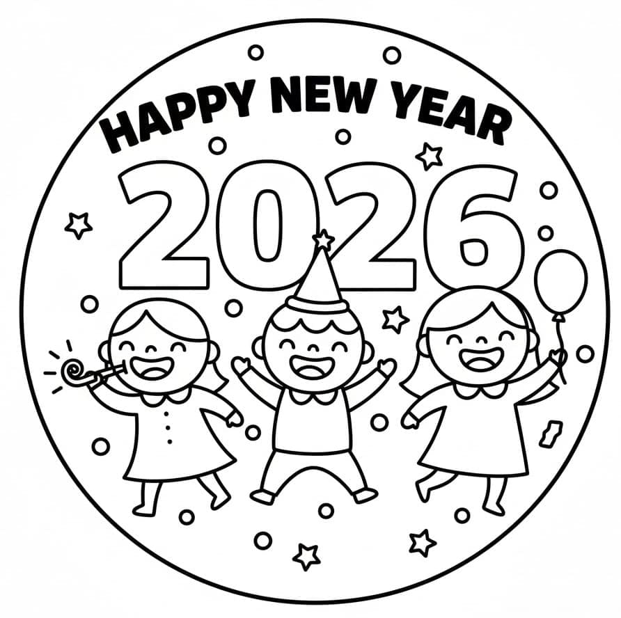 Godt nytår 2026 Print Tegninger til Farvelægning