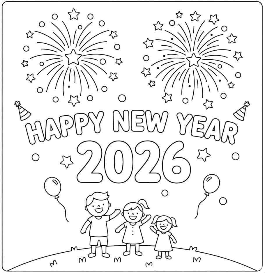 Godt nytår 2026 tegning Tegninger til Farvelægning