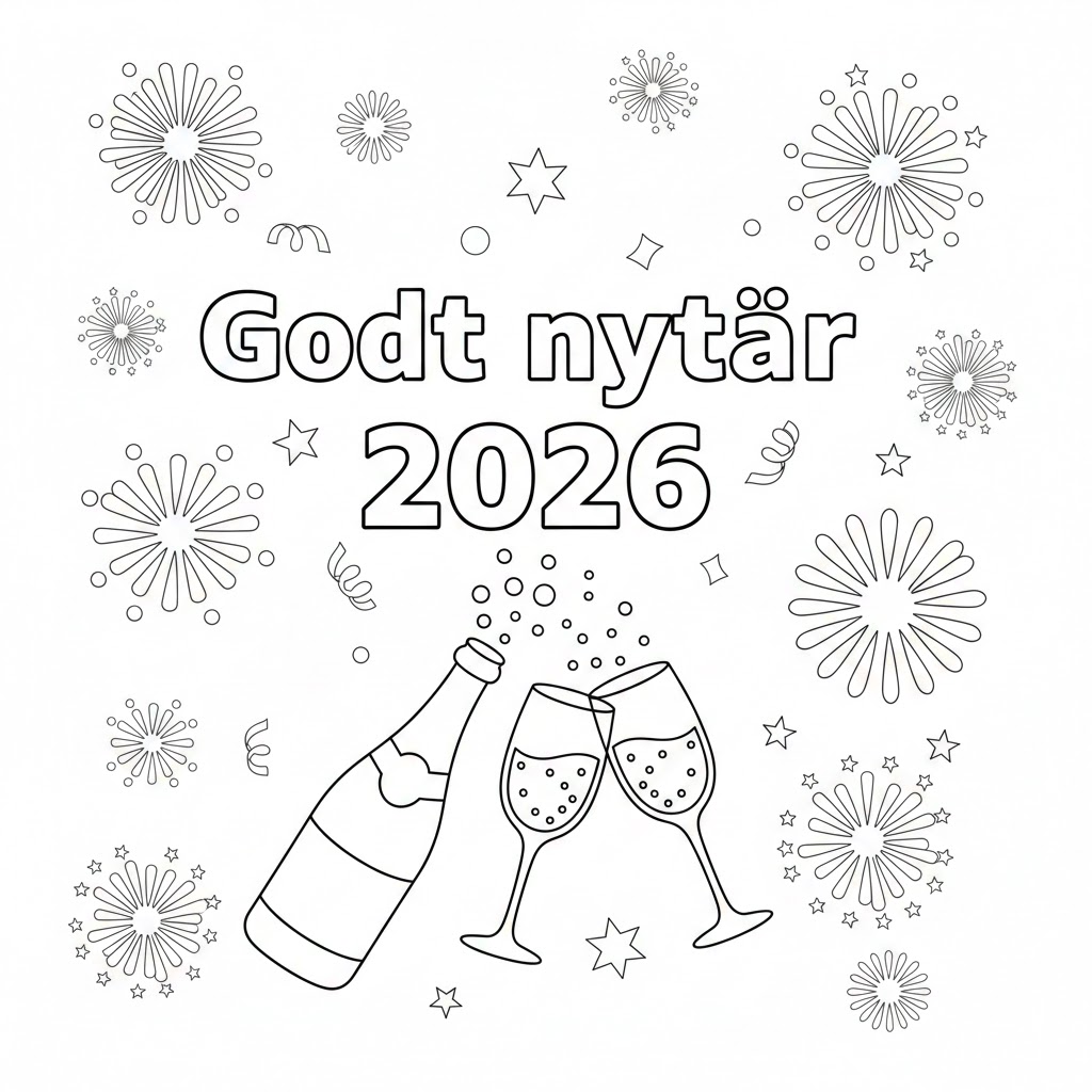 Godt nytår 2026 til at udskrive gratis Tegninger til Farvelægning