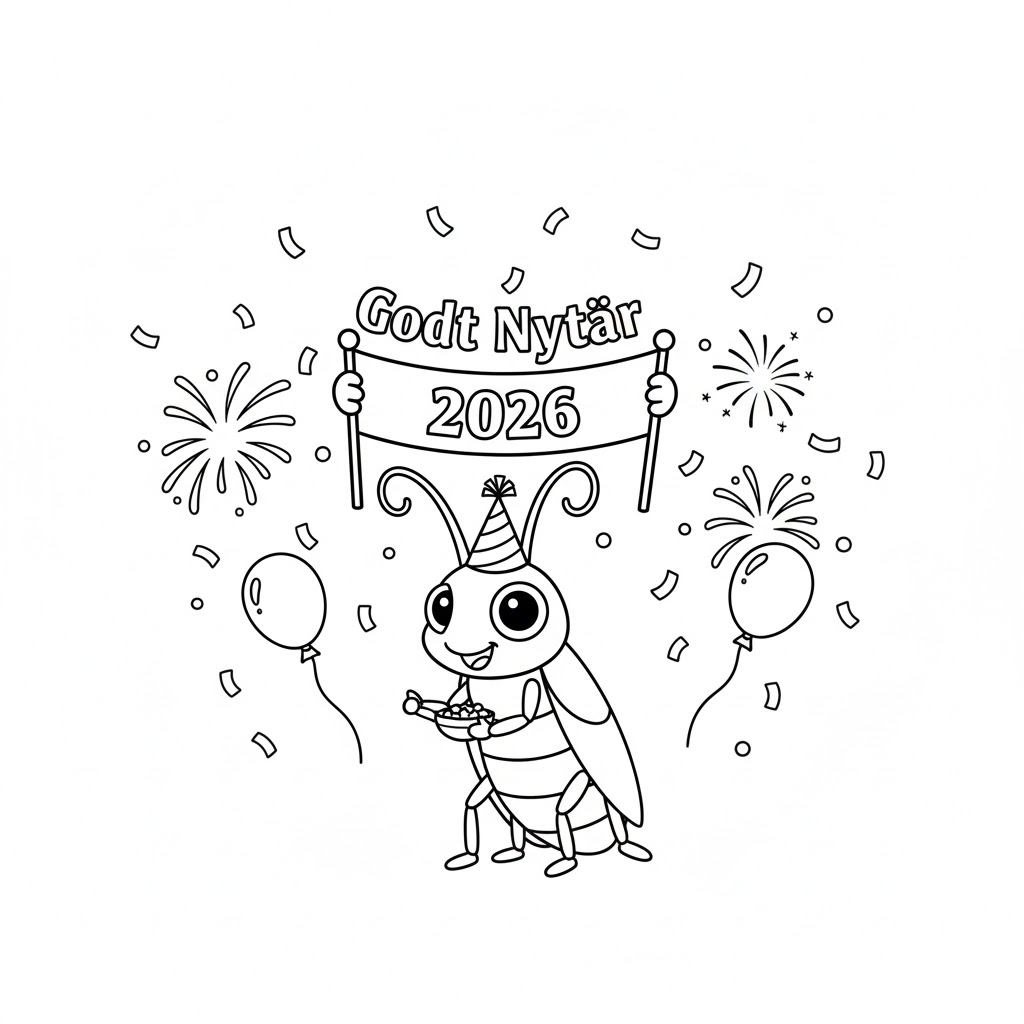 Godt nytår 2026 til udskrivning Tegninger til Farvelægning