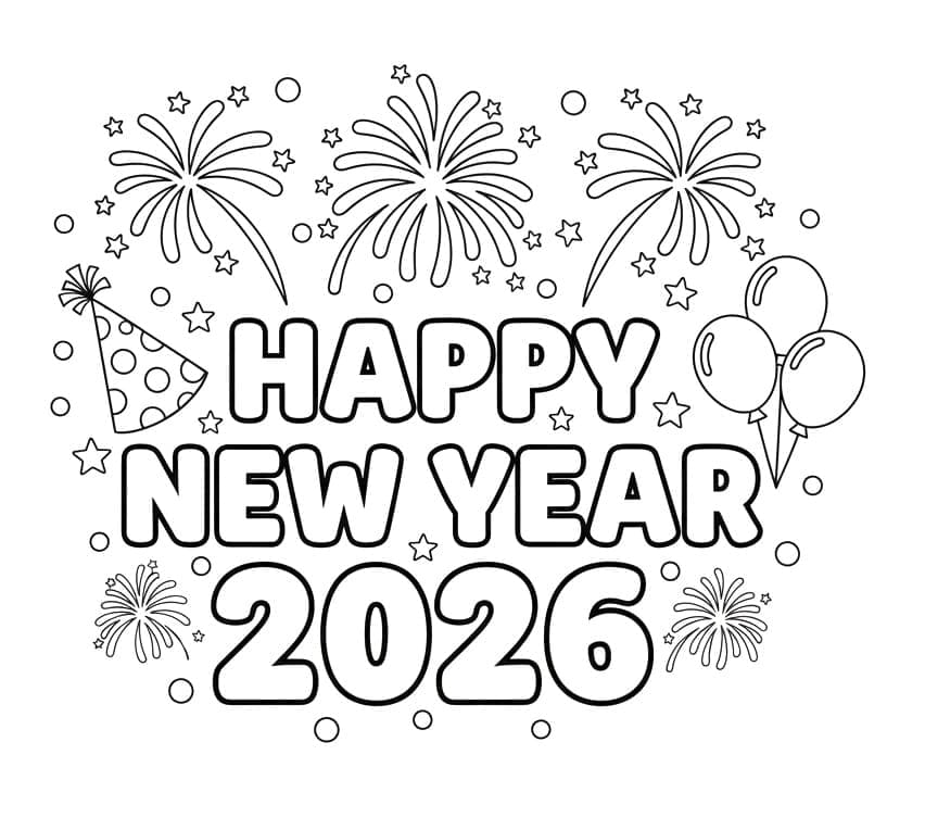 Godt nytår 2026 Trykte billeder Tegninger til Farvelægning