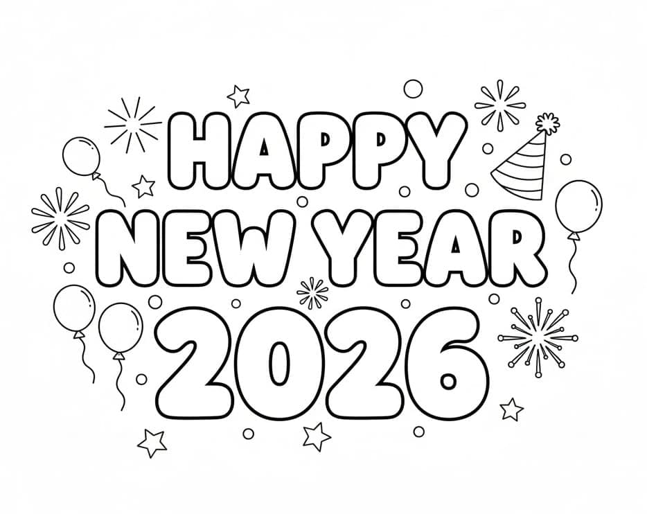 Godt nytår 2026 udskrivbar Tegninger til Farvelægning