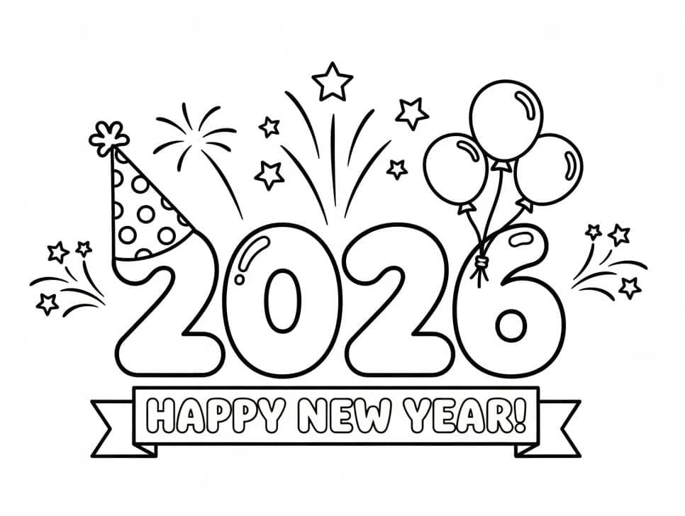 Gratis billeder af hilsner til nytår 2026 Tegninger til Farvelægning