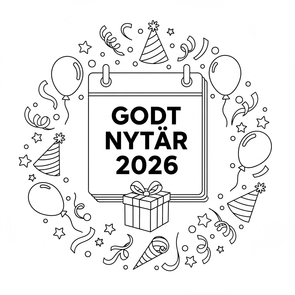 Gratis Godt nytår 2026 til udskrivning til børn Tegninger til Farvelægning