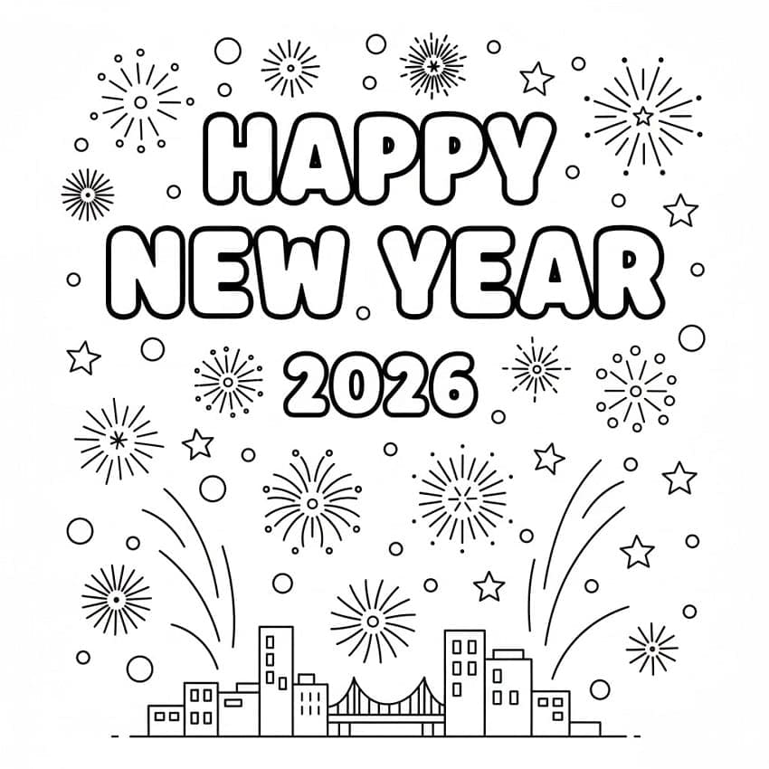 Gratis tegning til det gode nytår 2026 Tegninger til Farvelægning