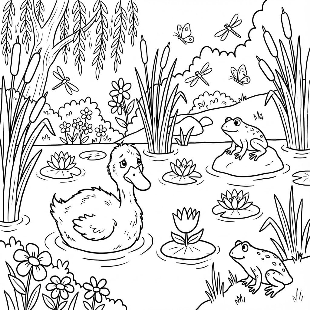 Grundlæggende Den Grimme Ælling Tegninger til Farvelægning