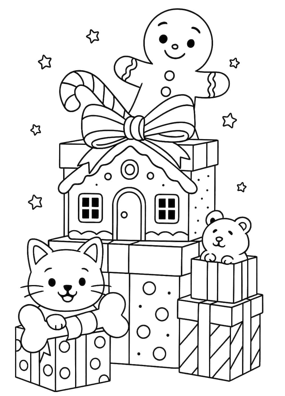 Julegaver stablet oven på hinanden Tegninger til Farvelægning