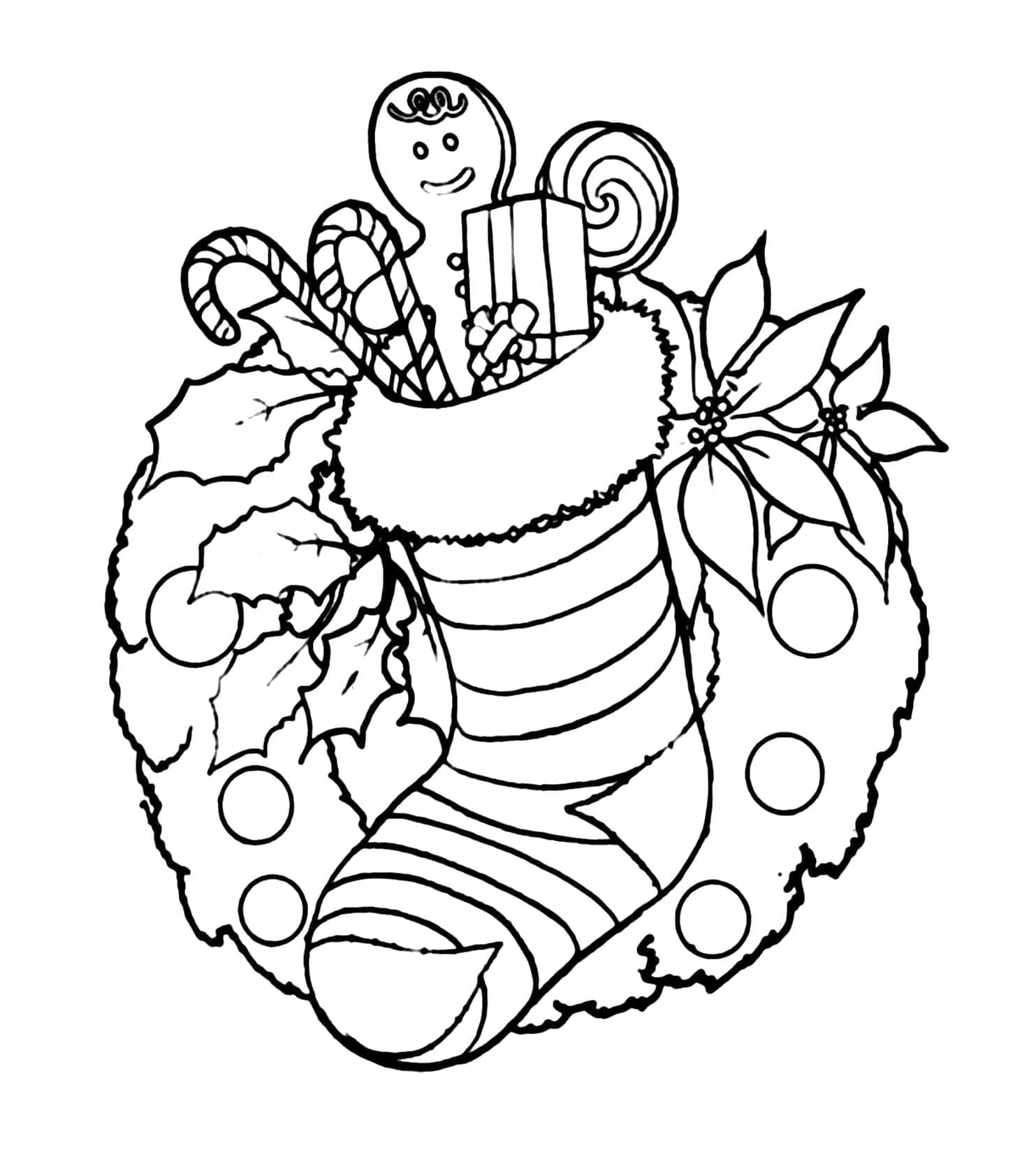 Julekrans med sokker Tegninger til Farvelægning