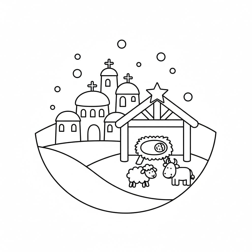Julekrybbe for børn gratis Tegninger til Farvelægning