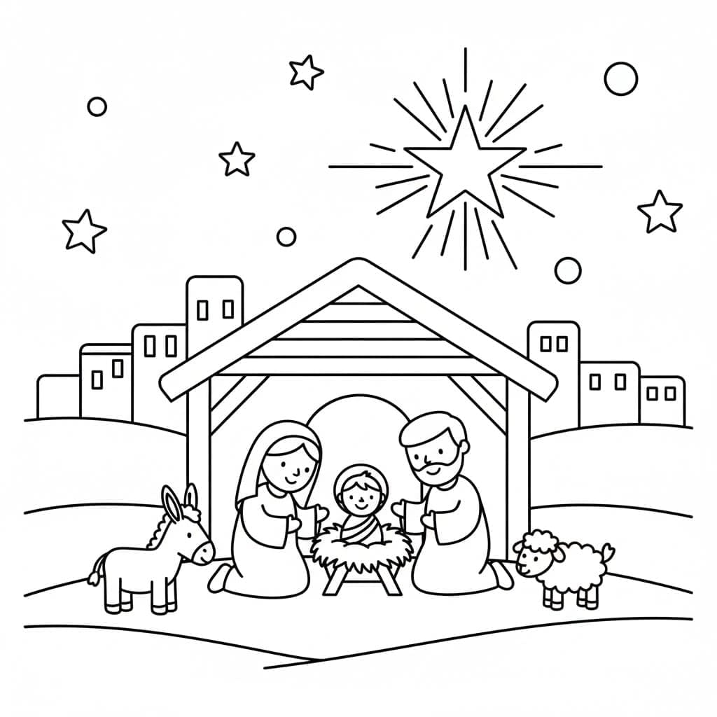 Julekrybbe Gratis billede Tegninger til Farvelægning