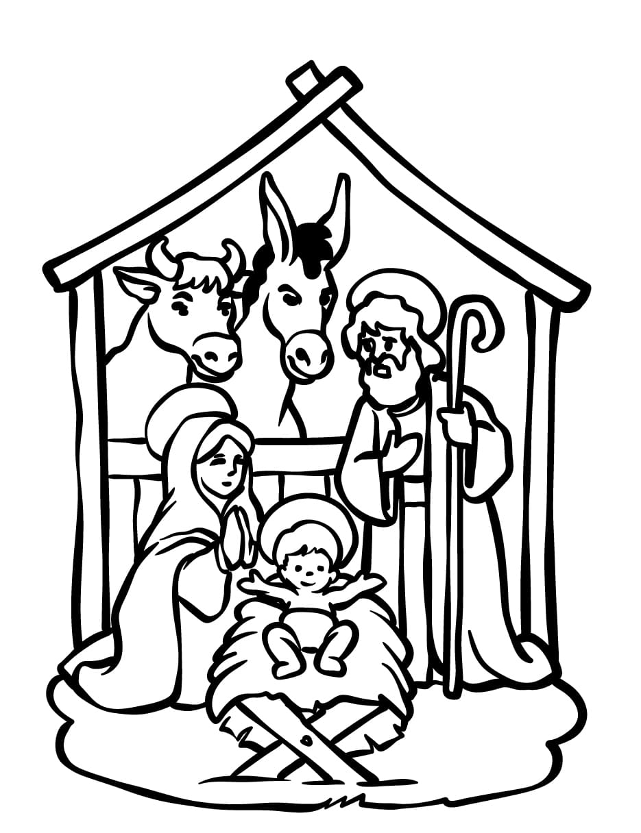 Julekrybbe gratis Tegninger til Farvelægning