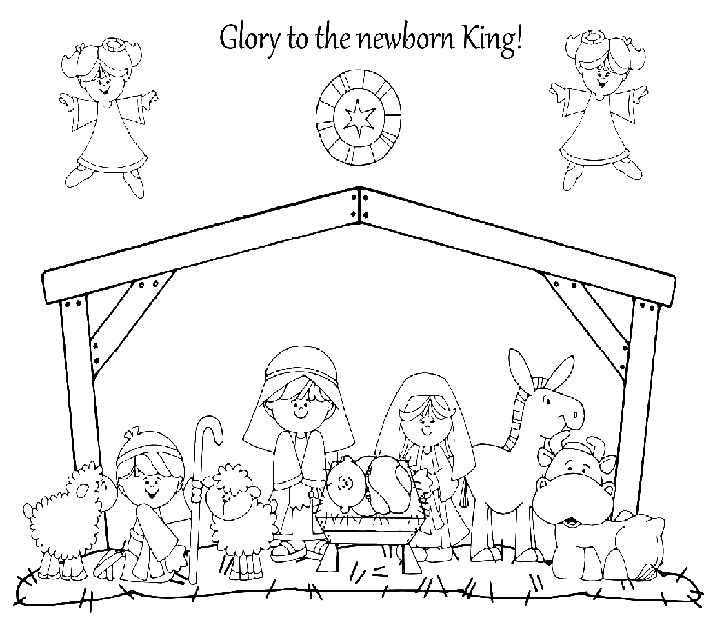 Julekrybbe gratis for børn Tegninger til Farvelægning