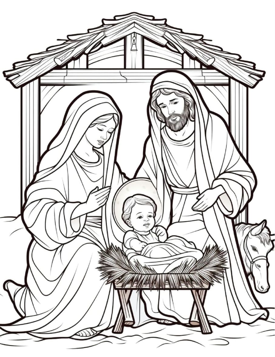 Julekrybbe gratis for voksne Tegninger til Farvelægning