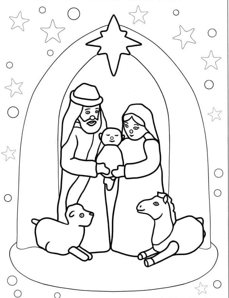 Julekrybbe gratis udskrivbar Tegninger til Farvelægning