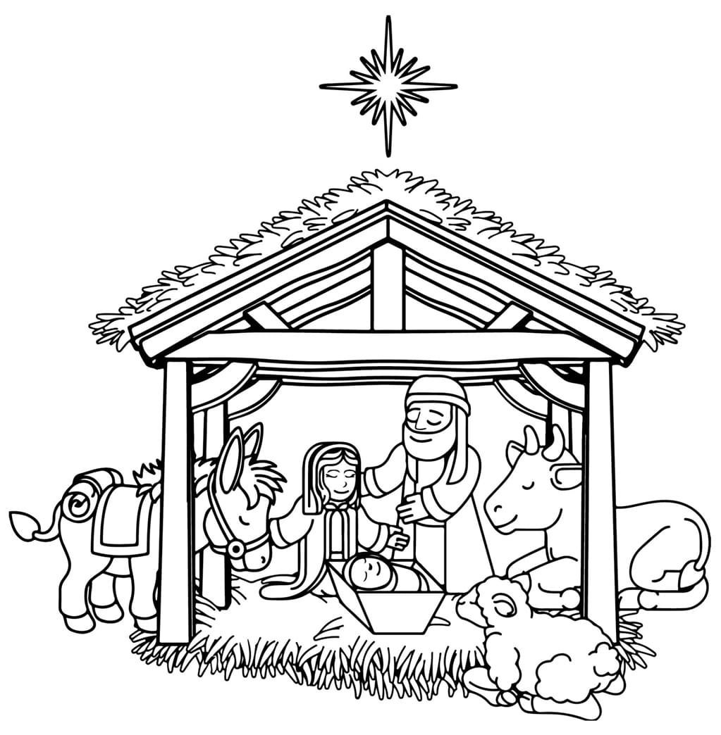 Julekrybbe jul Tegninger til Farvelægning