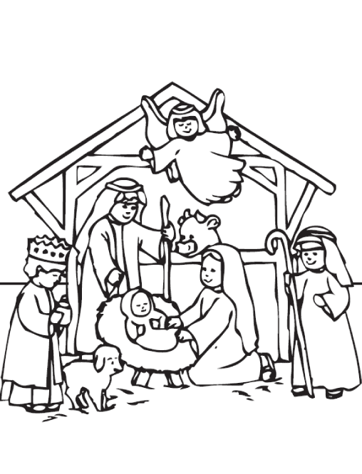 Julekrybbe og engel Tegninger til Farvelægning