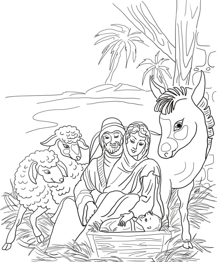 Julekrybbe printbar Tegninger til Farvelægning