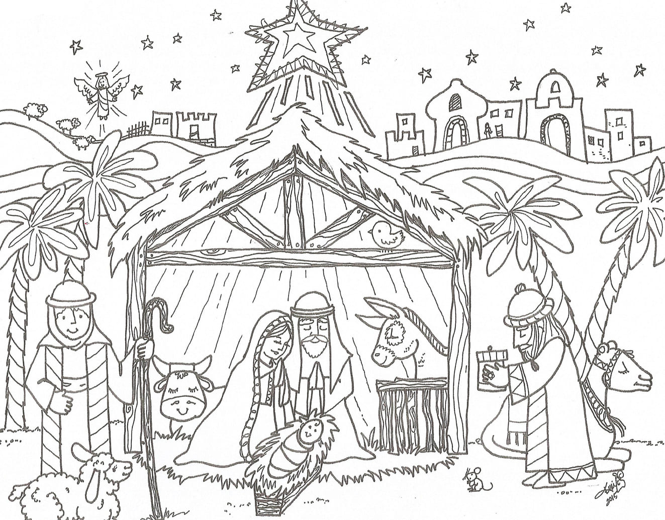 Julekrybbe simpel Tegninger til Farvelægning