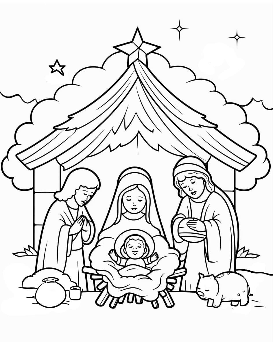 Julekrybbe sød Tegninger til Farvelægning