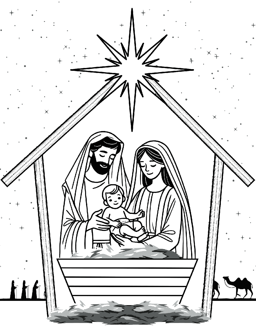 Julekrybbe-tegning Tegninger til Farvelægning