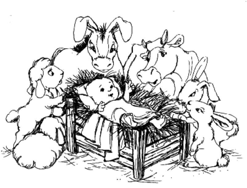 Julekrybbe til udskrivning Tegninger til Farvelægning