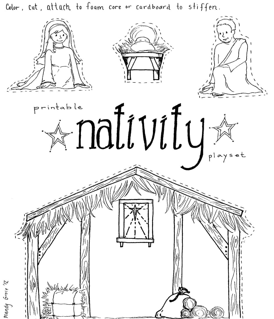 Julekrybbe til voksne Tegninger til Farvelægning