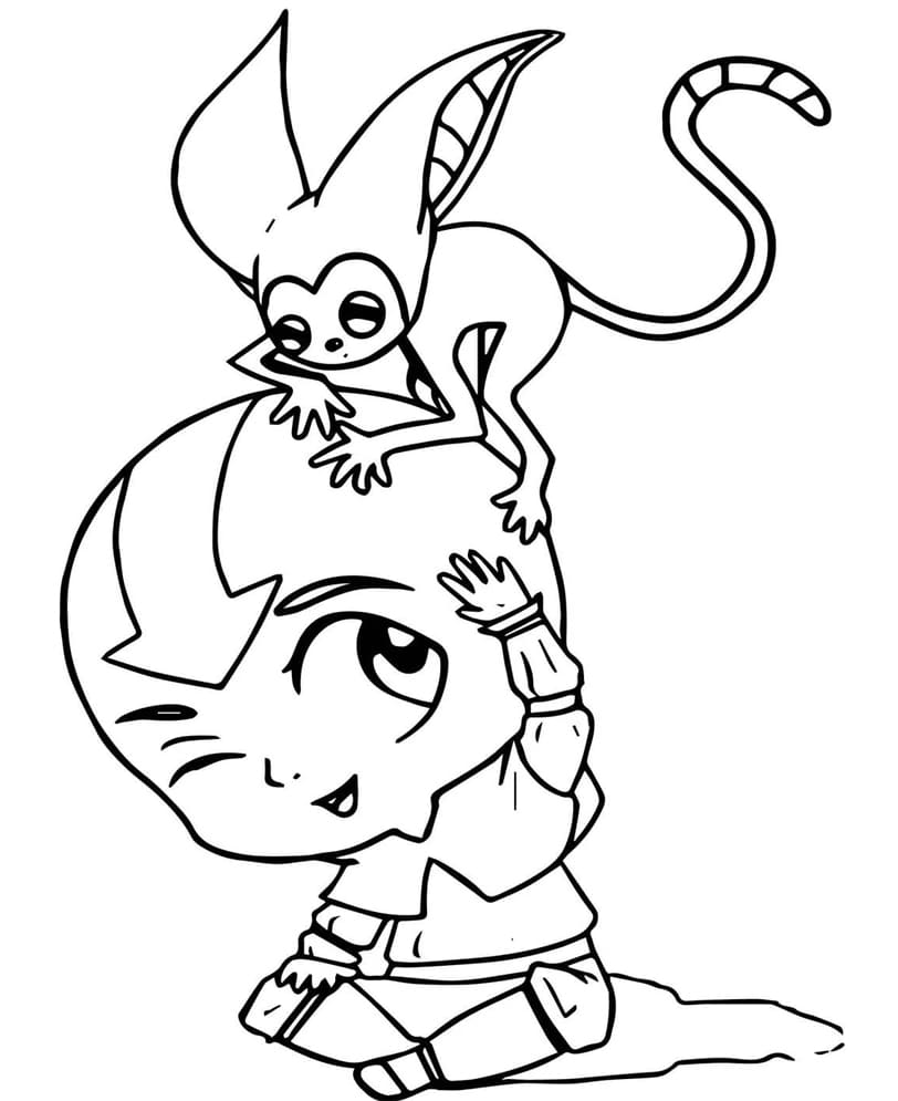 Kawai Aang og Momo Tegninger til Farvelægning