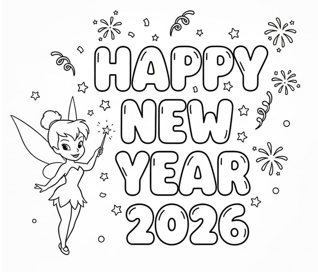 Klokkeblomst og godt nytår 2026 Tegninger til Farvelægning