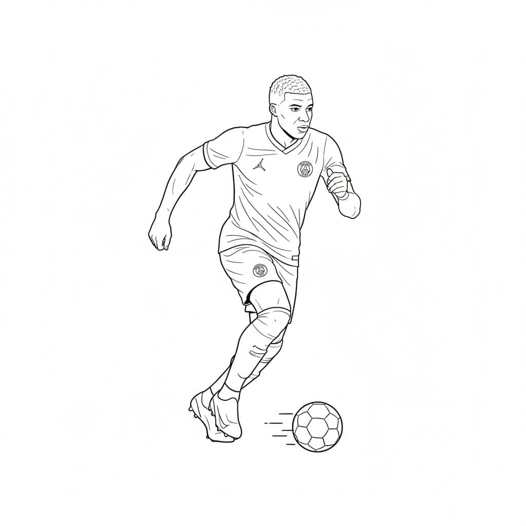 Kylian Mbappé løber med bolden Tegninger til Farvelægning