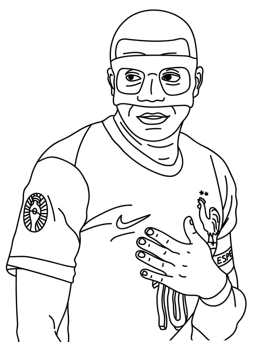 Kylian Mbappé med maske Tegninger til Farvelægning