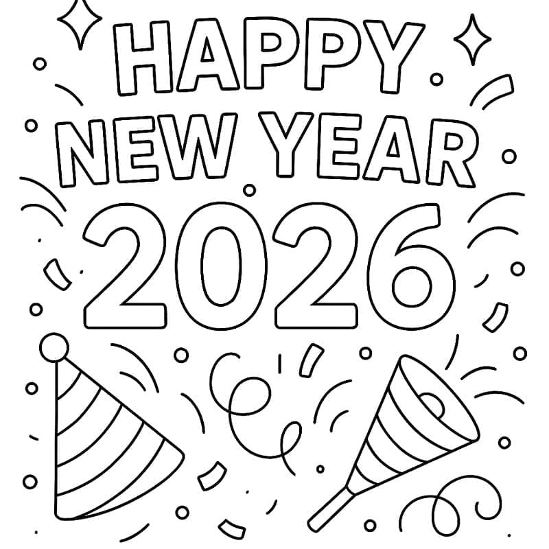 Meget simpelt godt nytår 2026 Tegninger til Farvelægning