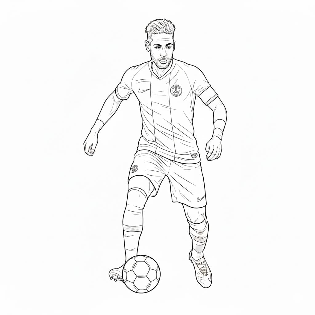 Neymar spiller fodbold Tegninger til Farvelægning
