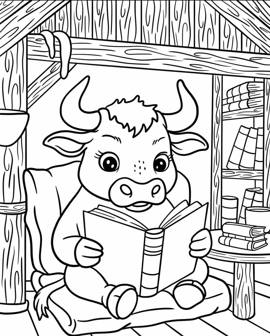 Nørdet tyr læser en bog Tegninger til Farvelægning