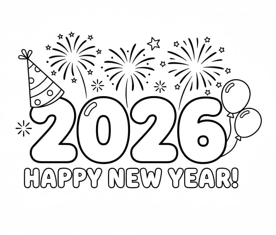 Nytårshilsenbillede 2026 Tegninger til Farvelægning