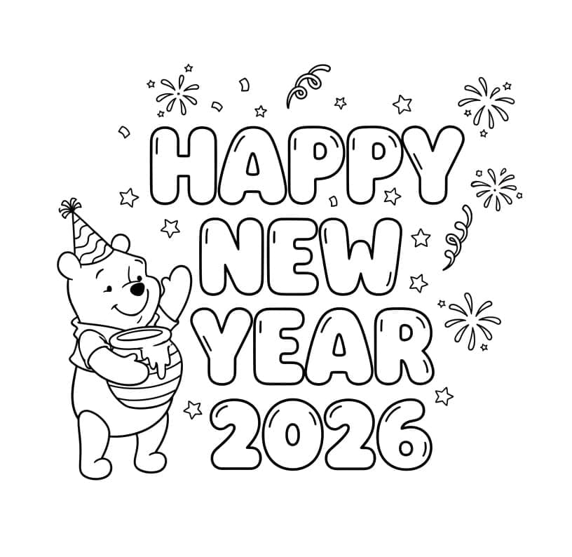 Øv og godt nytår 2026 Tegninger til Farvelægning