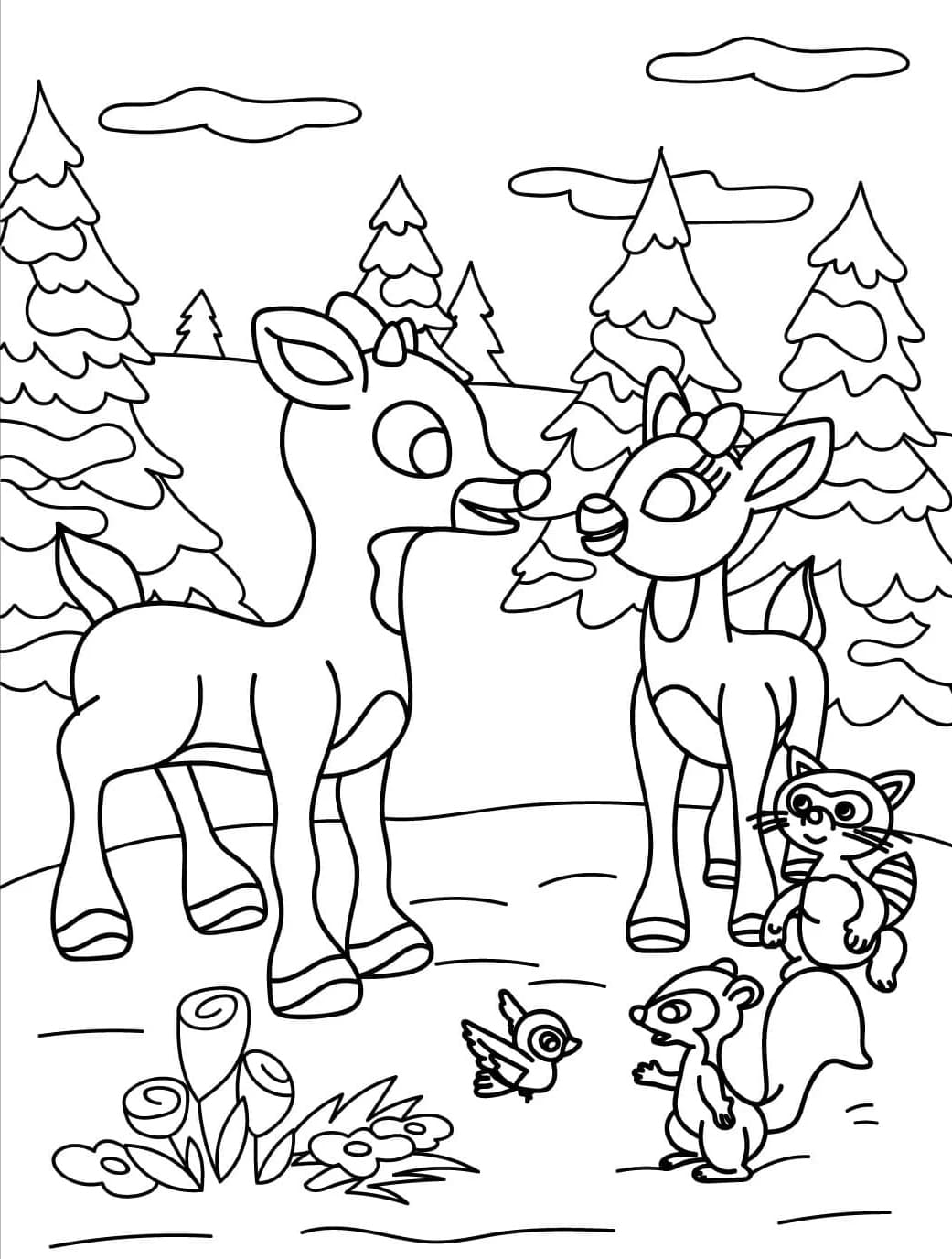 Rudolf og hans dyrevenner Tegninger til Farvelægning