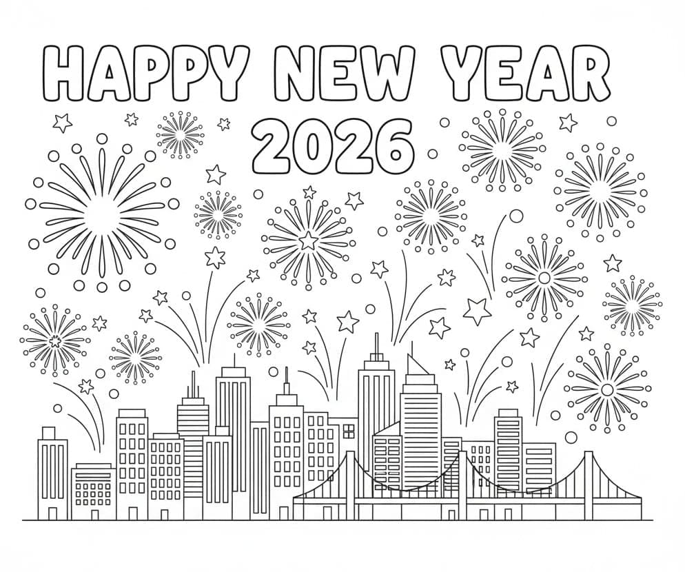Simpelt godt nytår 2026 Tegninger til Farvelægning