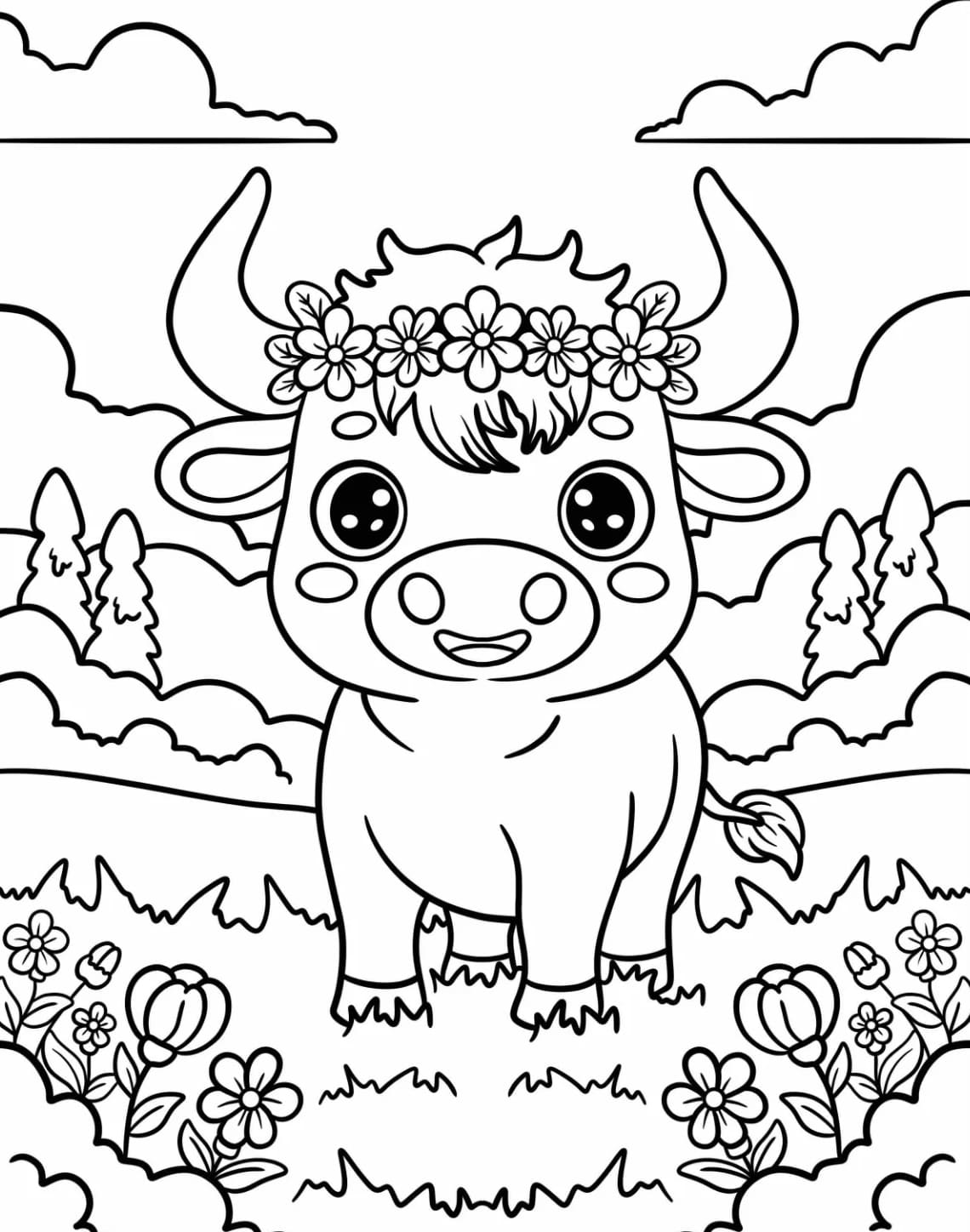 Smilende lille tyr Tegninger til Farvelægning