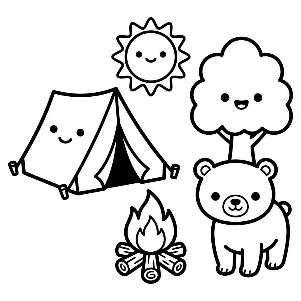 Sød campingtur Tegninger til Farvelægning