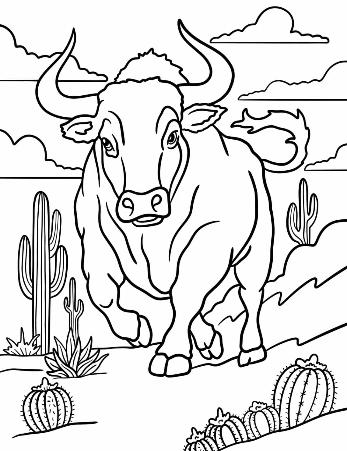 Tyreangreb i ørkenen med kaktus Tegninger til Farvelægning