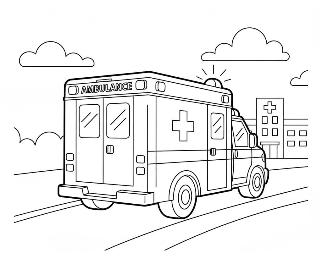 Ambulance Bagfra Tegninger til Farvelægning