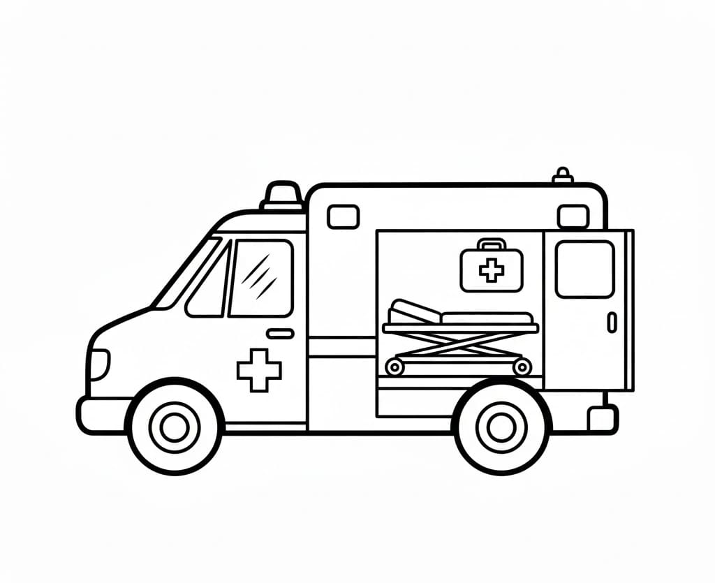 Ambulance med Åben Bagdør Tegninger til Farvelægning