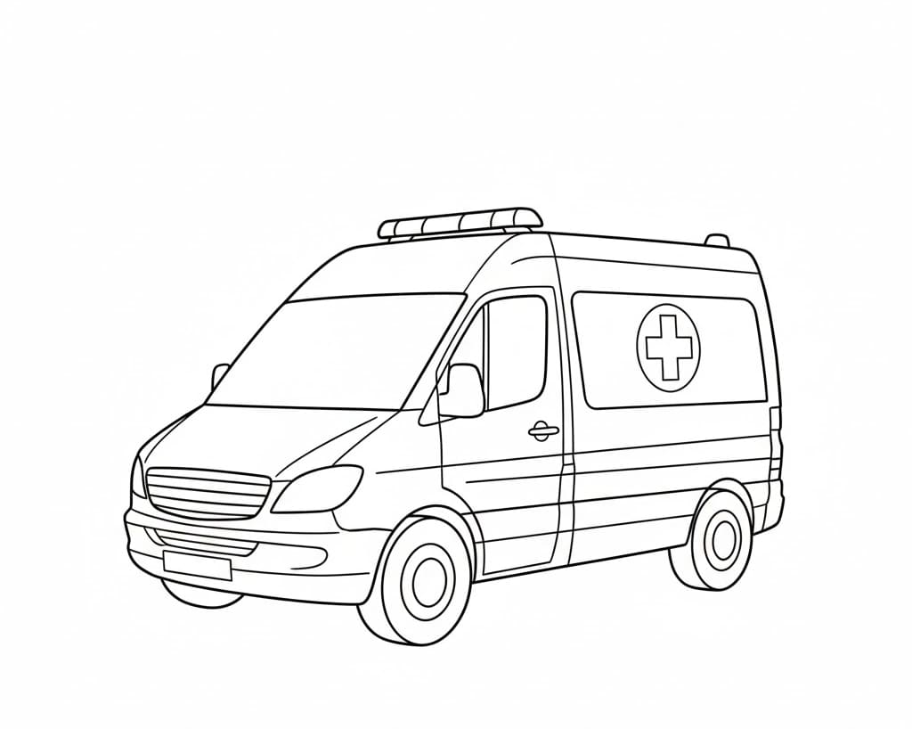 Ambulance med Førerkabine Tegninger til Farvelægning