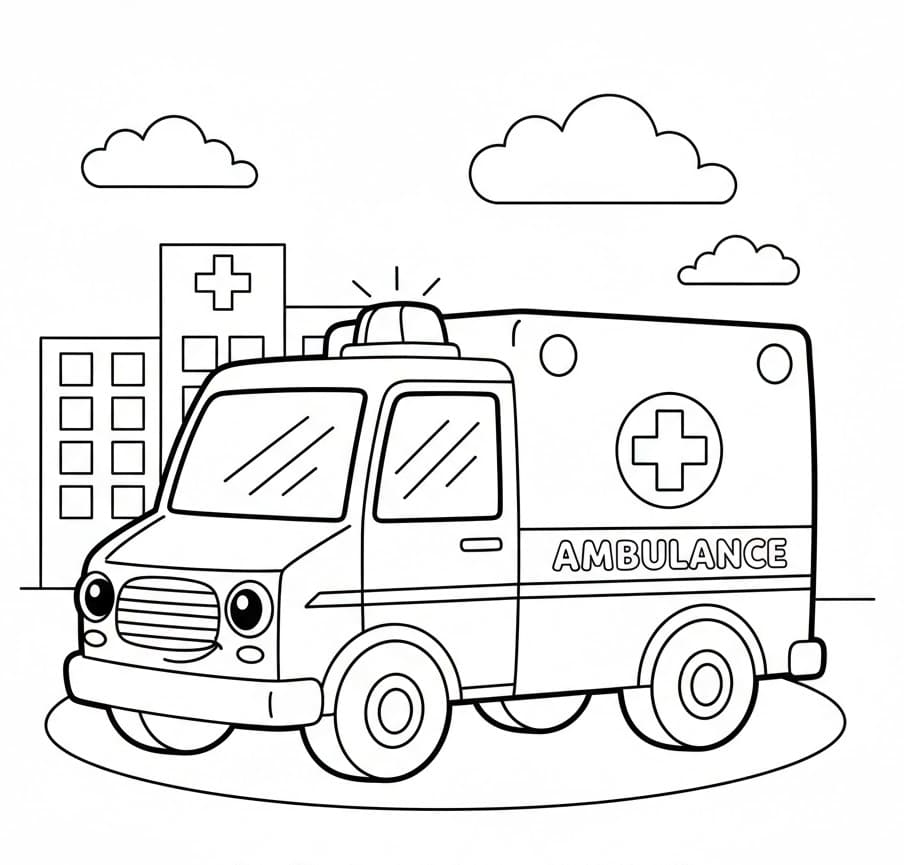 Ambulance Set Forfra Tegninger til Farvelægning