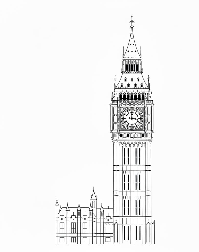 Big Ben grundlæggende Tegninger til Farvelægning