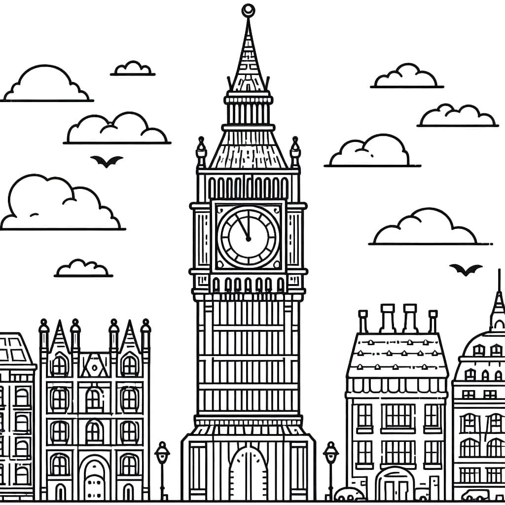 Big Ben i byen Tegninger til Farvelægning
