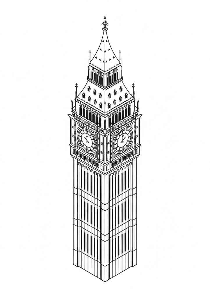 Big Ben låser sig ned Tegninger til Farvelægning